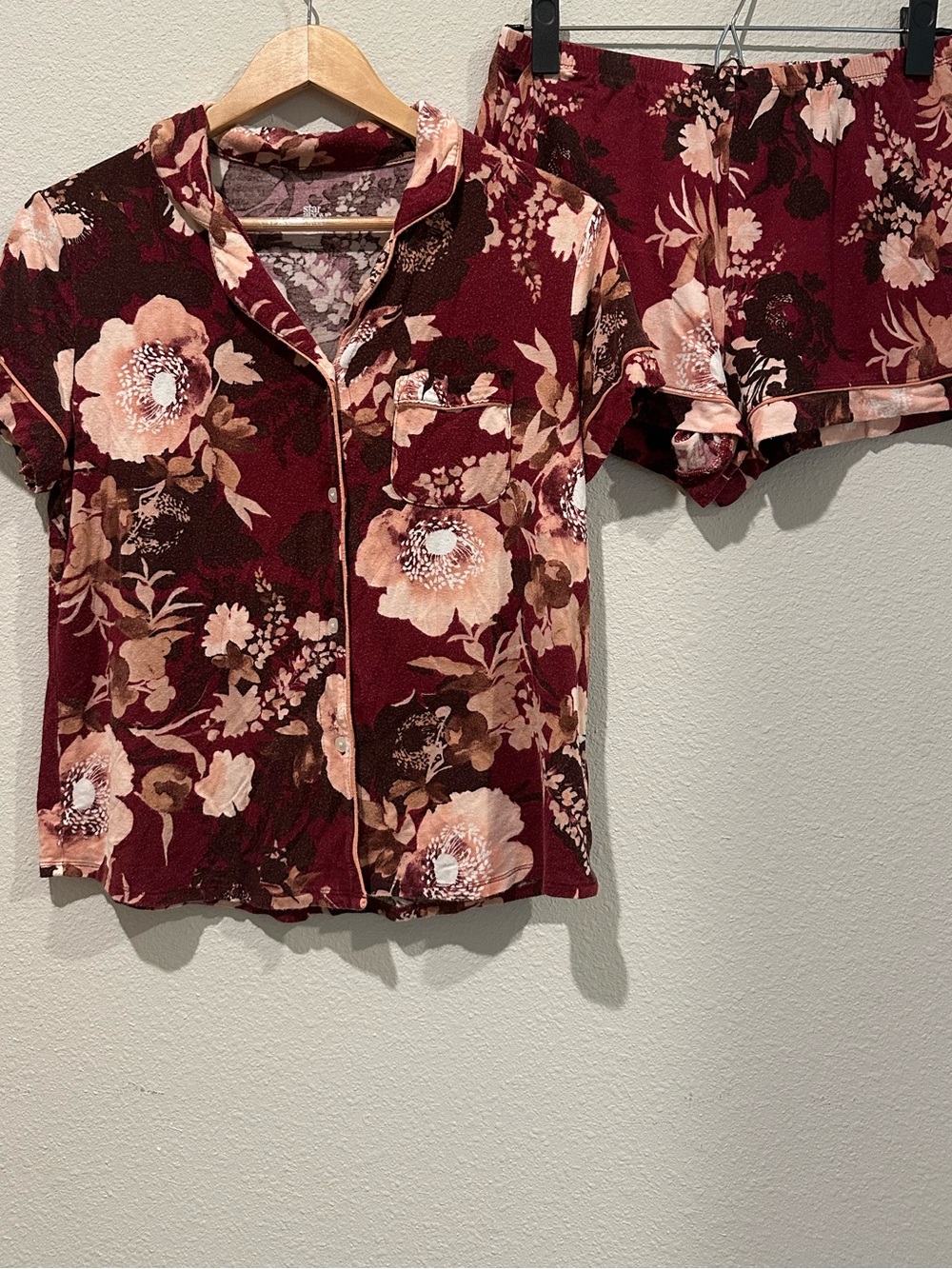 stars above Burgundy Floral Short Sleeve Pajama Set
